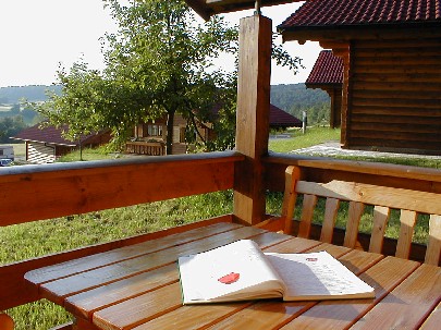 Romantisch die Terrasse des Ferienhaus - Allergiker Ferienwohnung - Blockhaus in Stamsried / Bayerischer Wald 
      / Oberpfalz