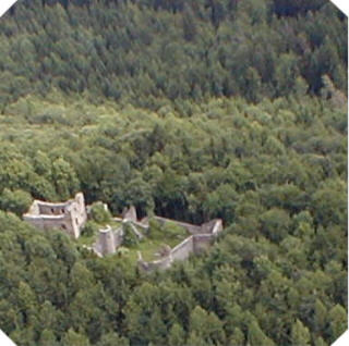 Kürnburg aus der Luft im Feriendorf Stamsried Ferienhaus - Ferienwohnung - Blockhaus in Stamsried / Bayerischer Wald / Oberpfalz